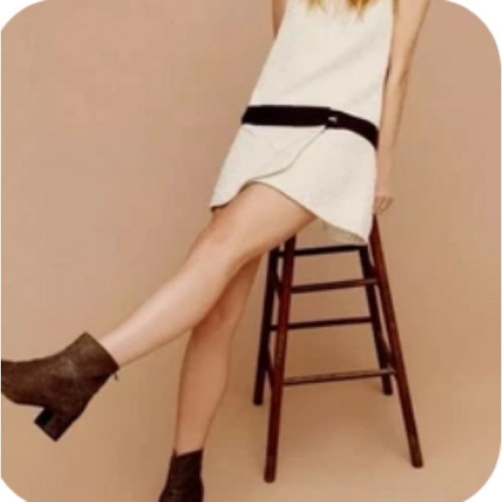 Free People Drop Wausr Cream Textured Sleeveless Dress with Brown Belt